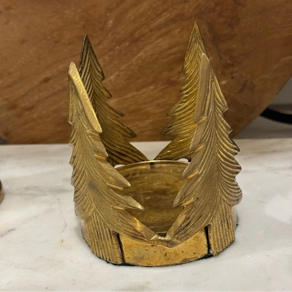 Vintage SOLID BRASS BY JHJ / Trees Candlestick Holder.3.5 x 4”
